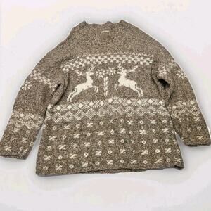 Vintage Skyr Wool Mohair Blend Sweater Lrg Reindeer Snowflakes Ski Snow Winter